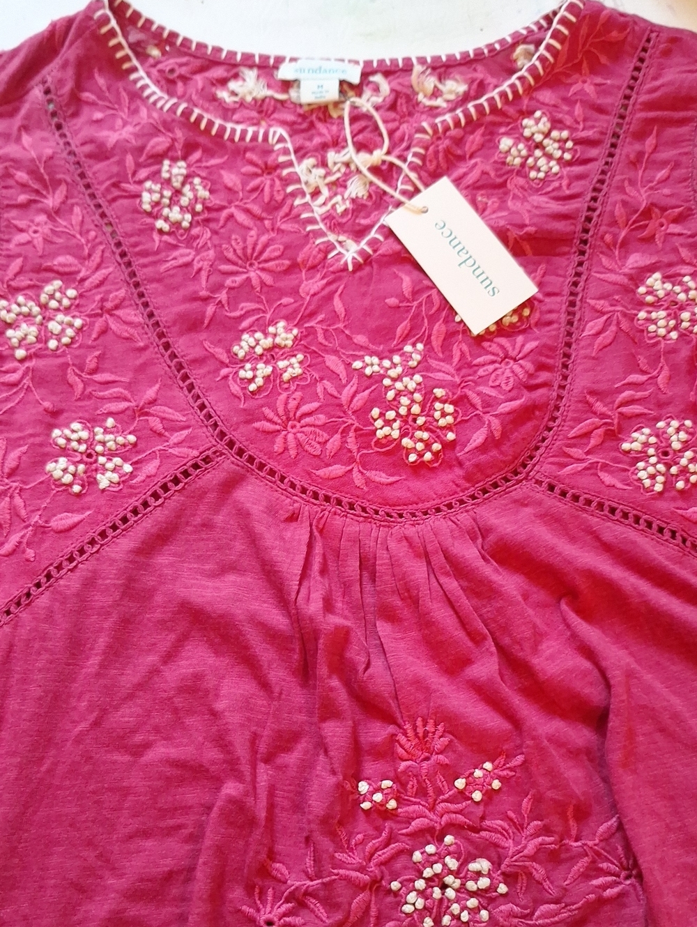 Sundance dark Fuchsia Embroidered Scoop-Neck blouse